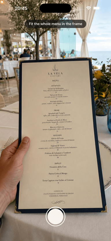 Photograph the menu