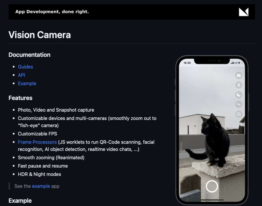 VisionCamera docs screenshot